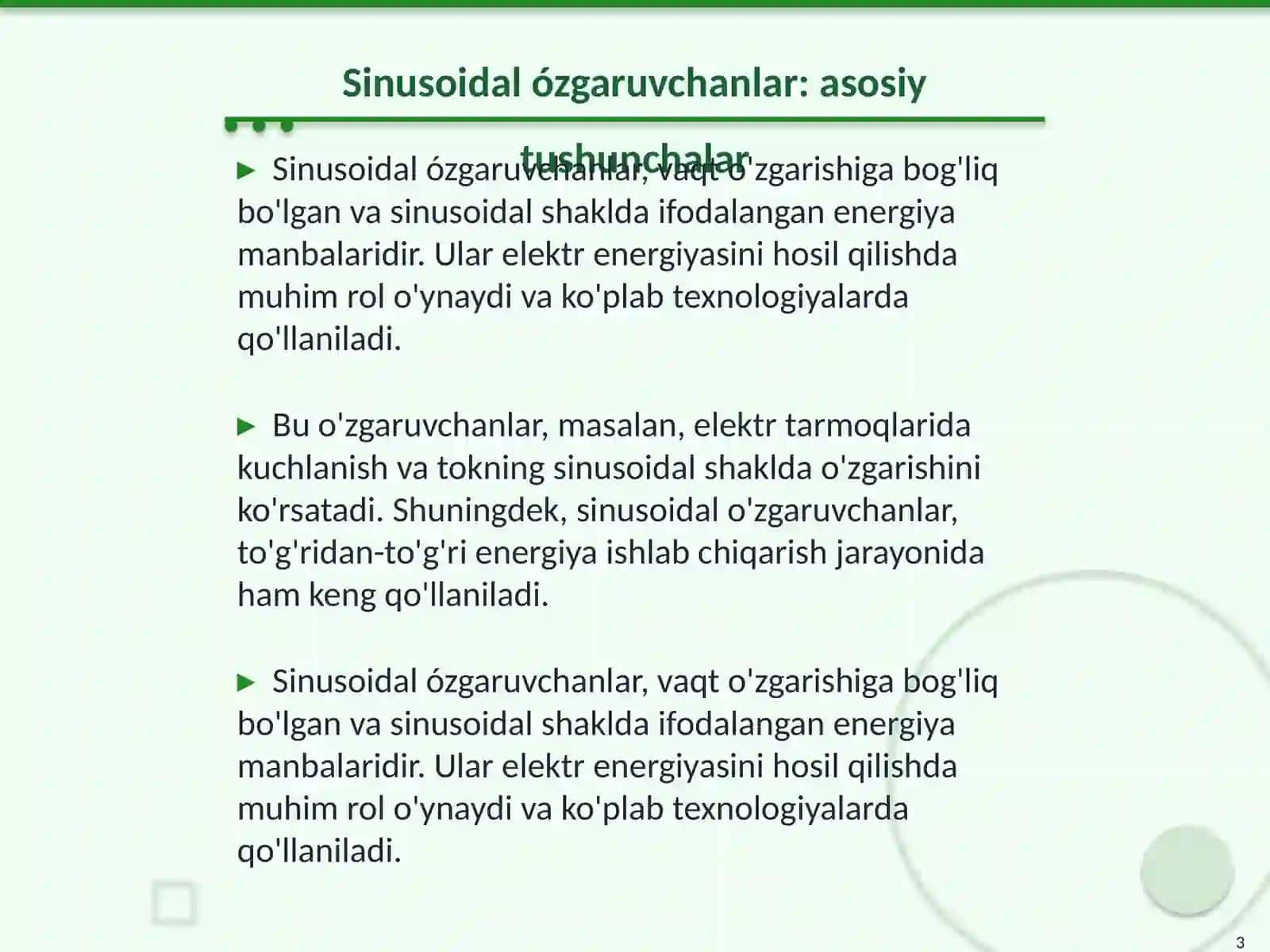 Sinusoidal ózgaruvchan EYUkani hosil qilish 3