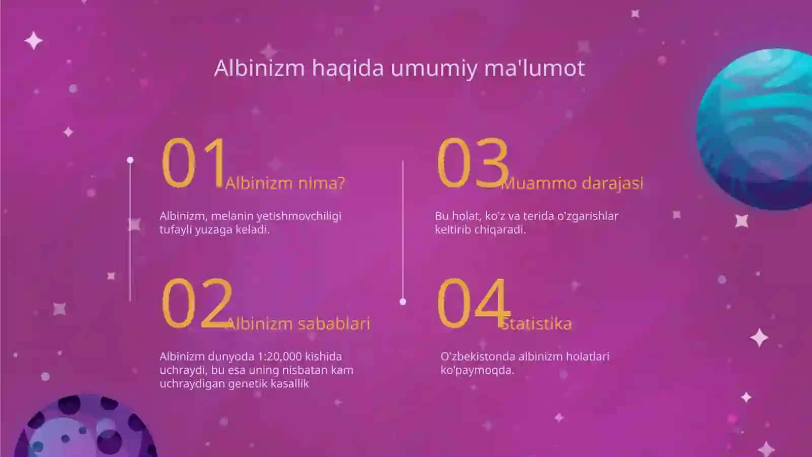 ALBINIZM ETIOPATOGENEZI. KLINIKASI. DIAGNOSTIKASI. DAVOLASH VA PROFILAKTIKASI 3