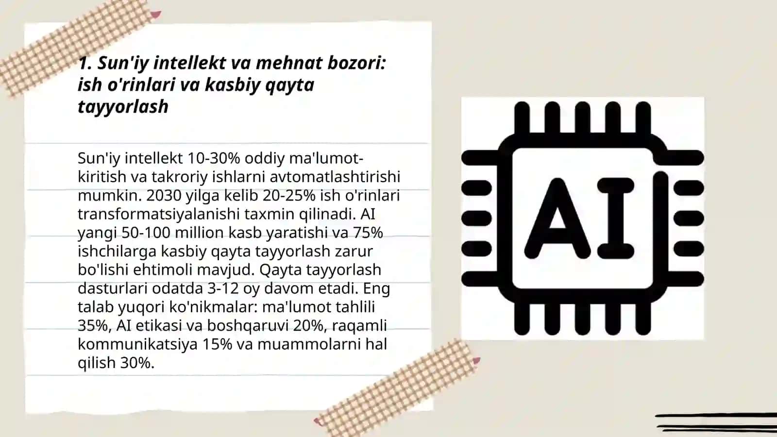 Sun'iy intellekt va mehnat bozori: ish o'rinlari va kasbiy qayta tayyorlash 3