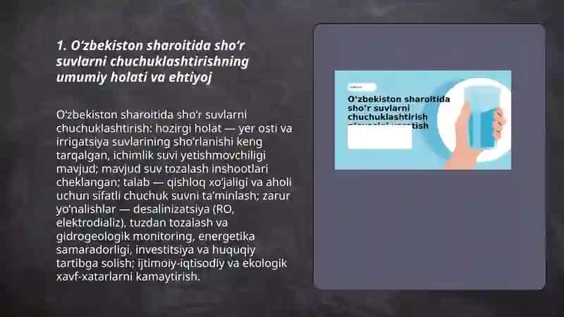 Oʻzbekiston sharoitida shoʻr suvlarni chuchuklashtirish 3