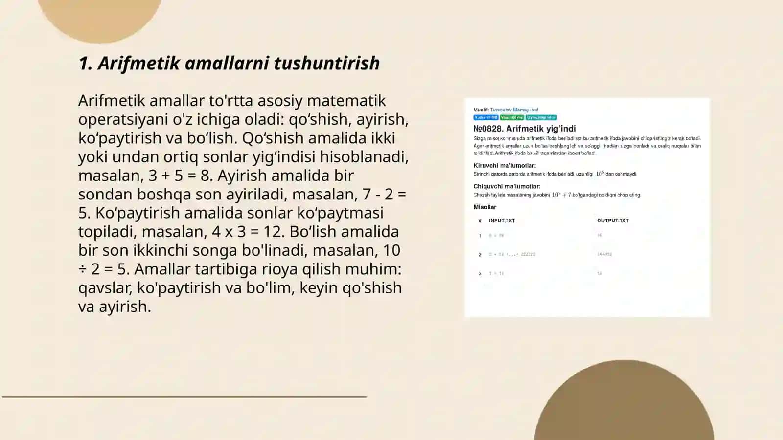 Arifmetik masala tuzilishi bilan tanishtirish 3