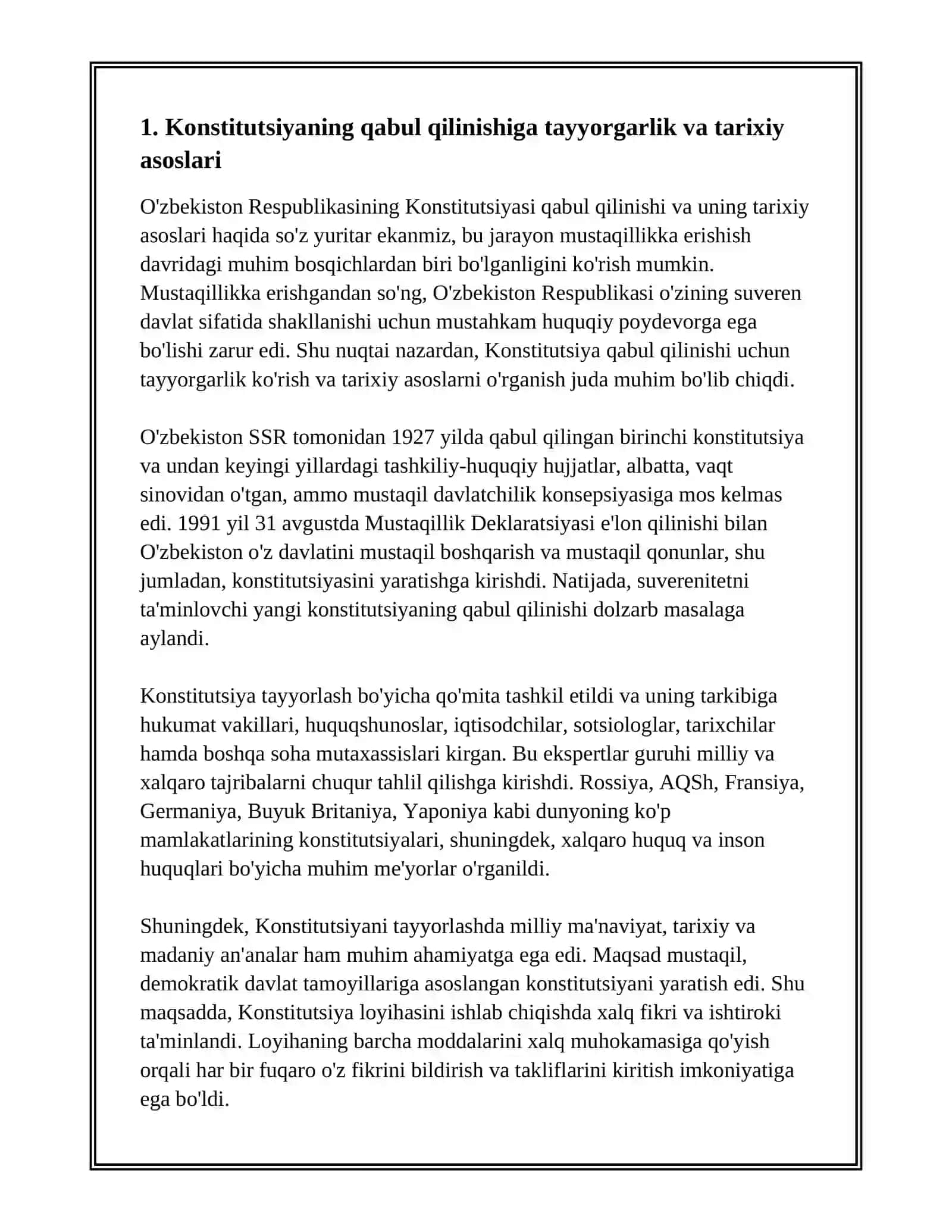 O’ZBEKISTON RESPUBLIKASI KONSTITUTSIYASINING QABUL QILINISHI VA UNING TARIXIY AHAMIYATI 3