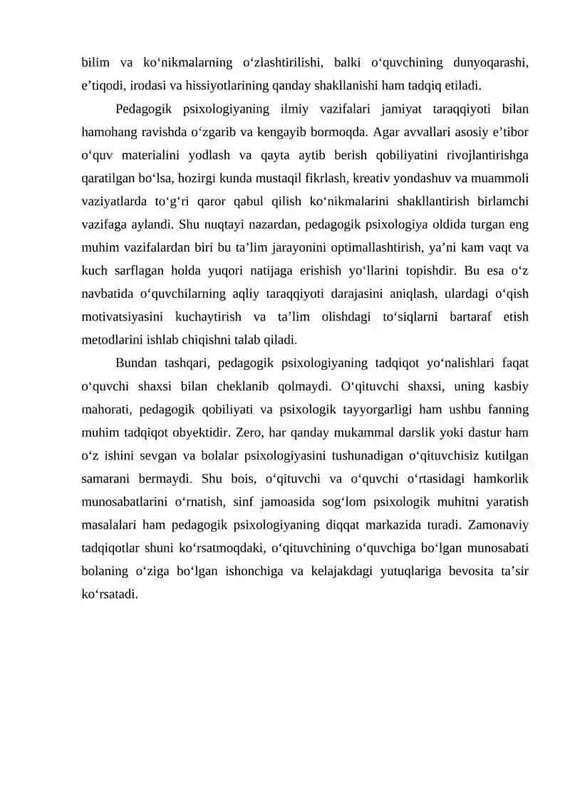 Pedagogik psixologiyaning asosiy tadqiqot yo‘nalishlari, ilmiy maqsadlari va vazifalari 3