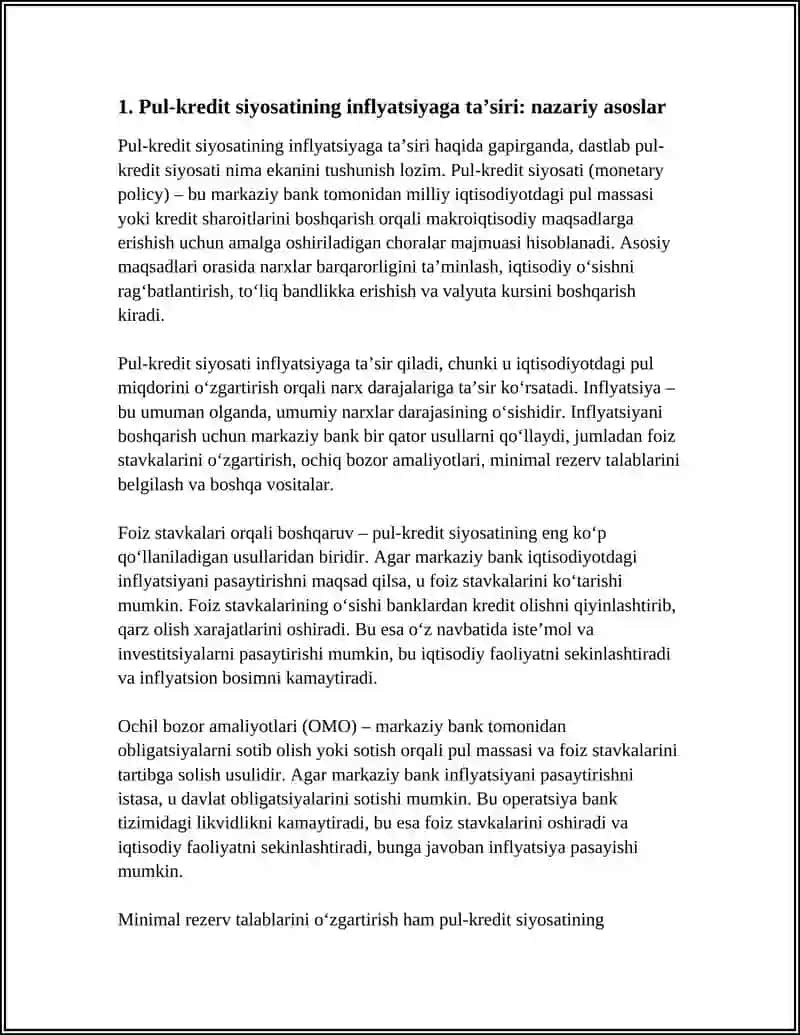 Pul-kredit siyosatlarining infliyatsiyaga ta'siri 3