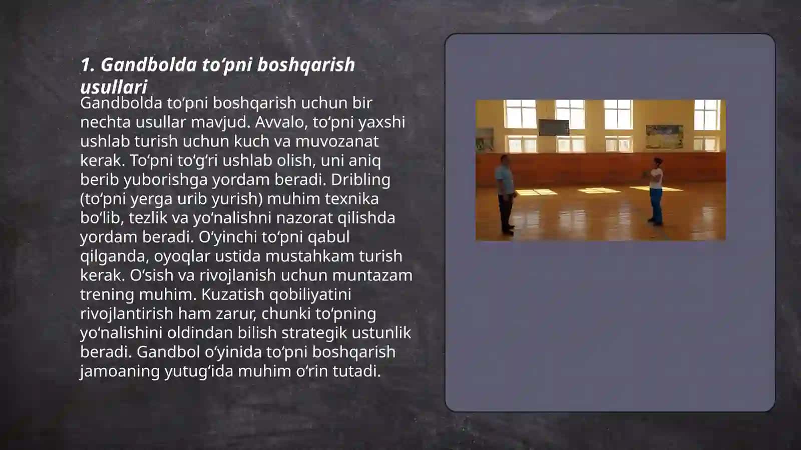 Gandbol oyında topni boshqarish texnikasini takomillashtirish 3