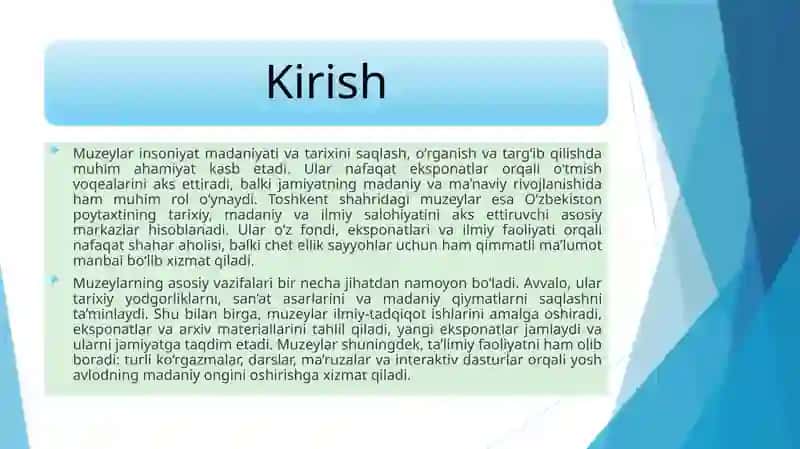 Toshkent shahrida joylashgan muzeylar faoliyati 3