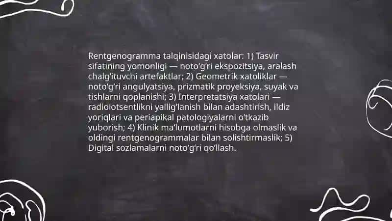 Tishlar qattiq toʻqima kasaliklarini aniqlash va davolashda yoʻl qoʻyiladigan asoratlar va xatolar 3