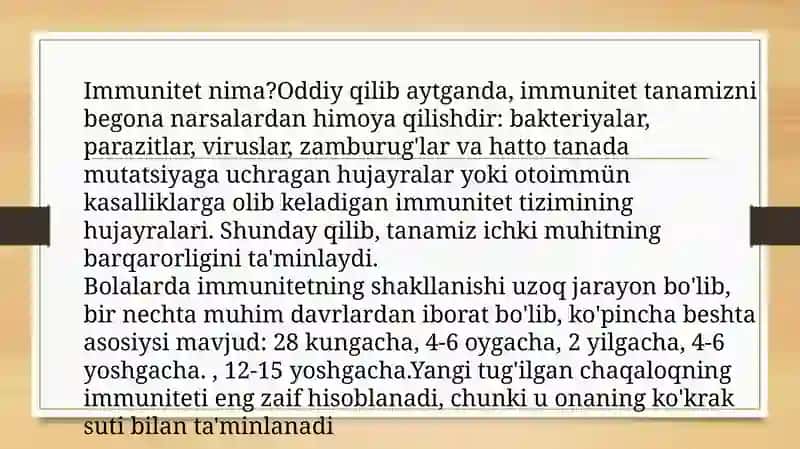 Immunitet tizimining shakllanishi va yoshga bogʻliq oʻzgarishlari 3