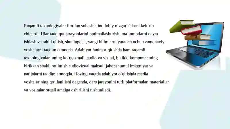 Adabiyot darslarida audiovizual va texnik vositalardan foydalanish 3