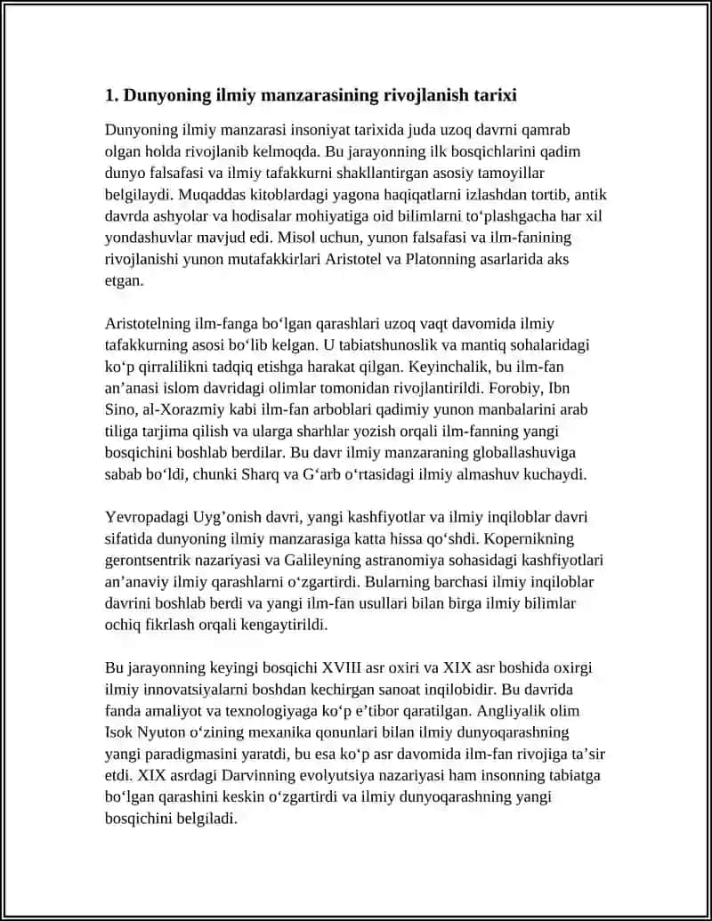 "DUNYONING ILMIY MANZARASI VA UNING EVOLYUTSIYASI" REFERAT 3