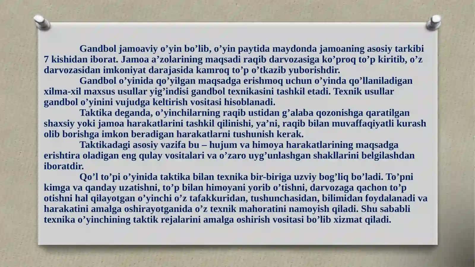 Gandbolo’yin texnikasi va taktikasini o'rgatish 3