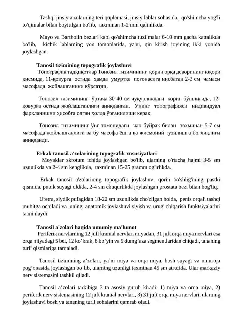Tanosil a'zolari va ularning topografik tuzilishi 3
