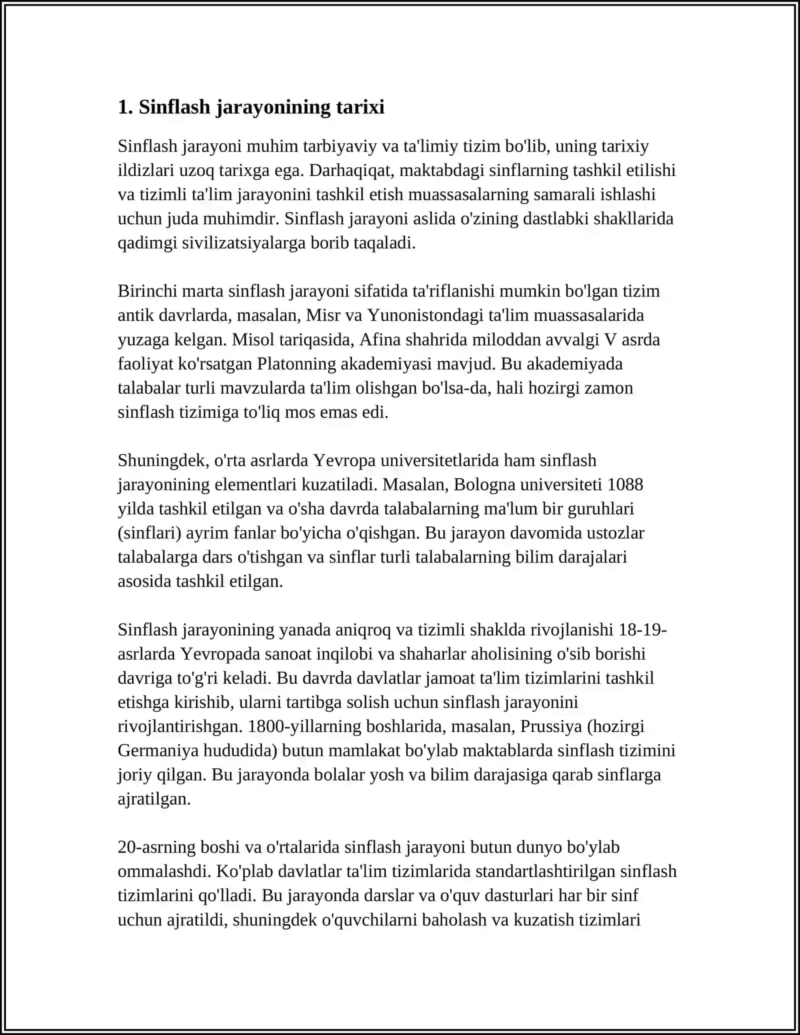 MUSTAQIL ISH Mavzu: SINFLASH JARAYONINING NAZARIY ASOSLARI 3