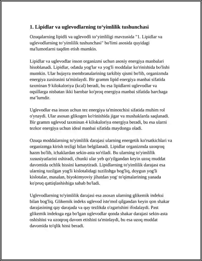 OZUQALARNING LIPIDLI VA UGLEVODLI TO‘YIMLILIGI 3