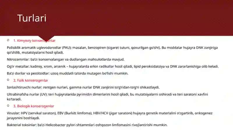 Konserogen agentlar va ularning hujayralar bilan ozaro tasiri. O’sma immuniteti 3