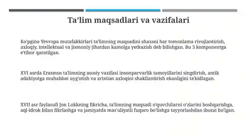 Yevropa mutafakkirlari ta'limining maqsadi 3