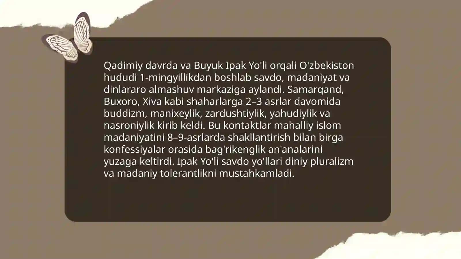 O'zbekistonda konfessialararo diniy bag'rikenglikning tarixiy ahamiyati 3