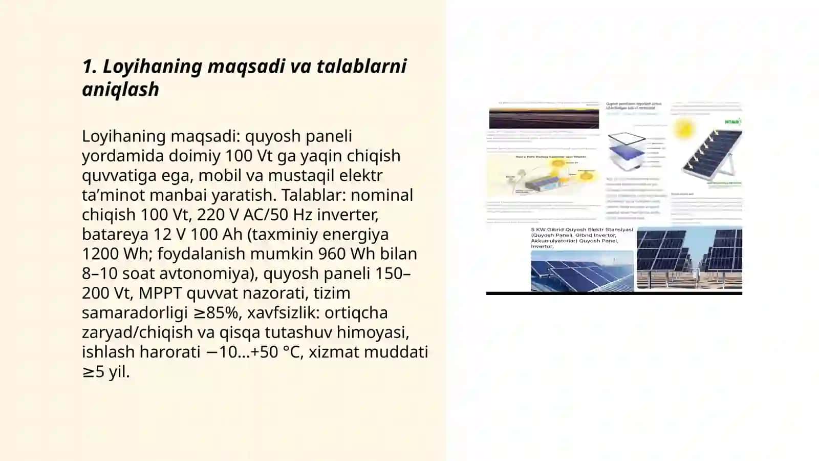 Quyosh paneli yordamida kichik quvvatli elektr taʼminot manbai yaratish 3