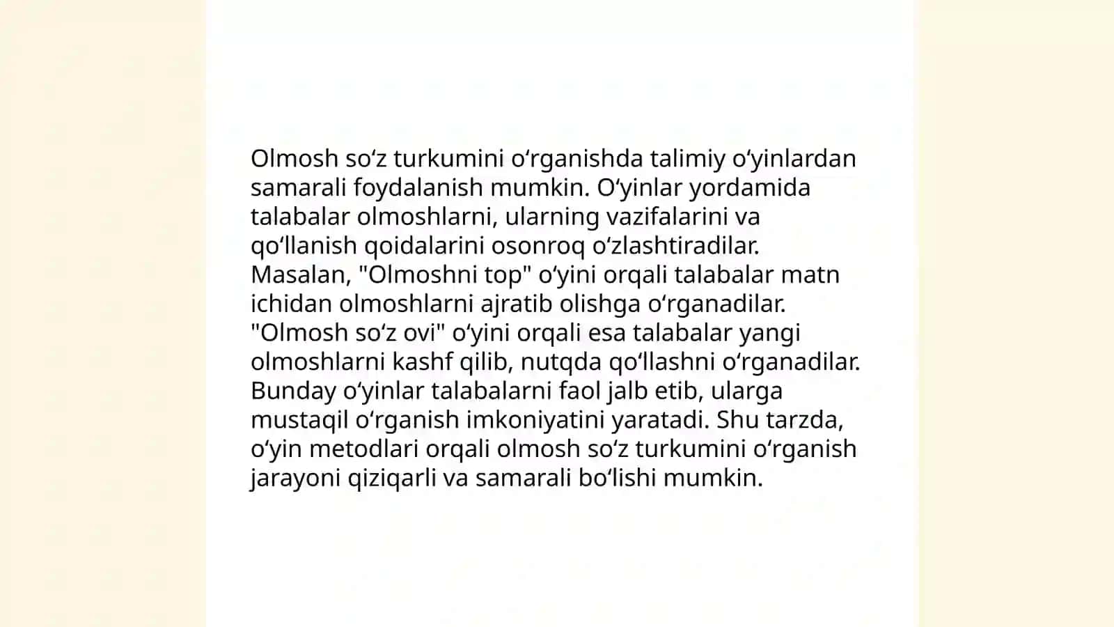 Olmosh soʻz turkumini oʻrganishda talmiy oʻyinlardan foydalanish va yangi talmiy oʻyinlar ustida ishlash 3