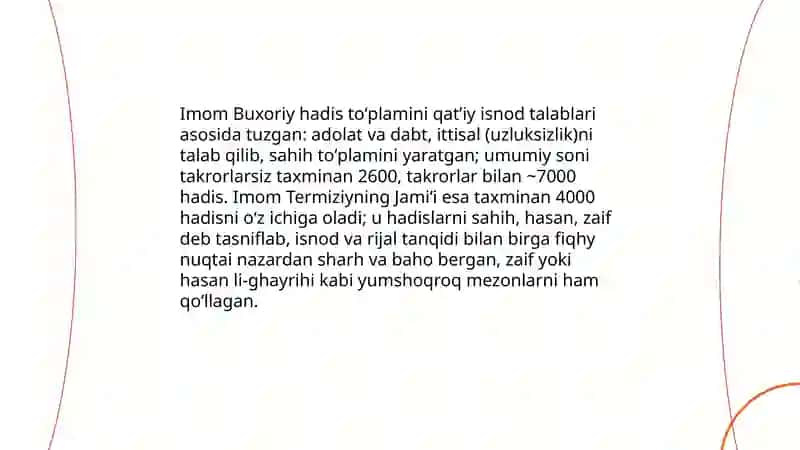 Imom Buxoriy va Imom Termiziyning hadis ilmiga qoʻshgan hissalarini qiyosiy tahlili 3