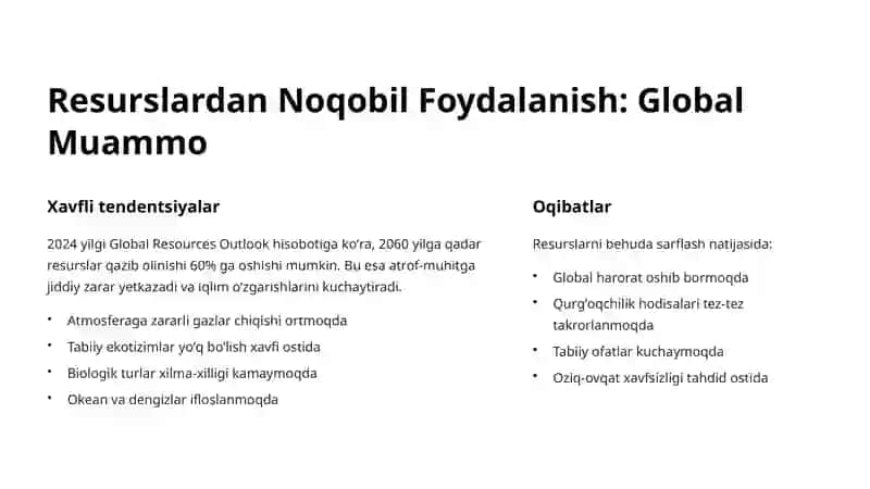 Resurslardan Samarali Foydalanish Muammosi: Barqaror Kelajak Yoʻlida 3