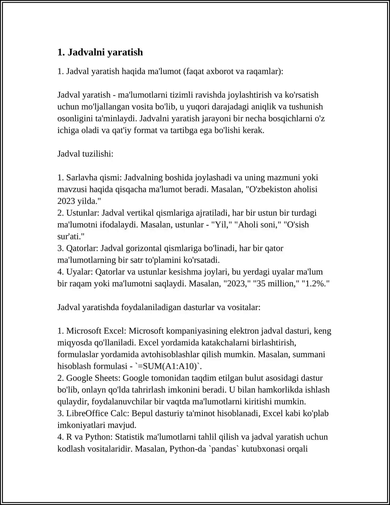 MS WORT DASTURDA JADVAL BILAN ISHLASH 3