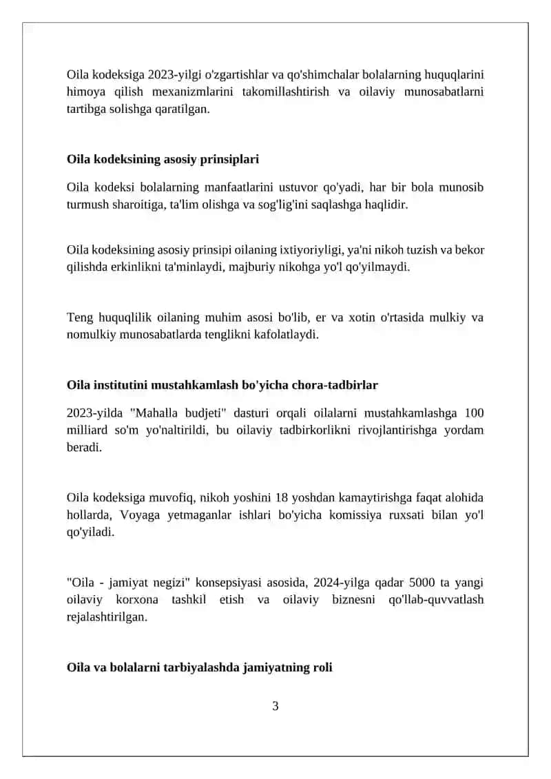Oila kodeksi - oilaviy institut va bolalar tarbiyasining huquqiy asosi sifatida 3