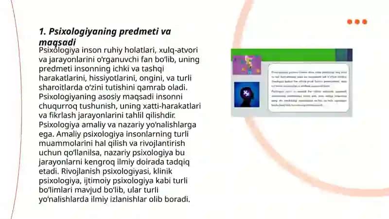 Psixologiya fanining predmeti, rivojlanish tarixi va sohalari 3