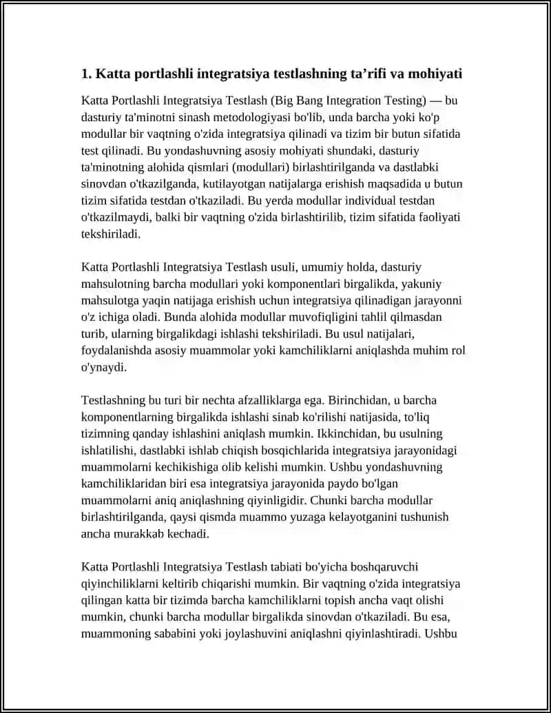 KATTA PORTLASHLI INTEGRATSIYA TESTLASH (BIG BANG INTEGRATION TESTING) 3