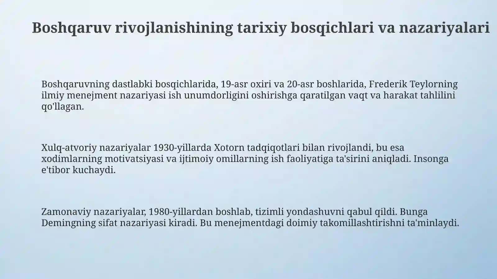 Menejmentning rivojlanish tarixi va hozirgi holati 3