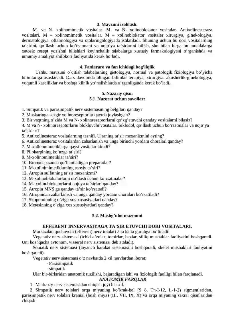 M- xolinoreseptorlarga ta'sir etuvchi vositalar 3