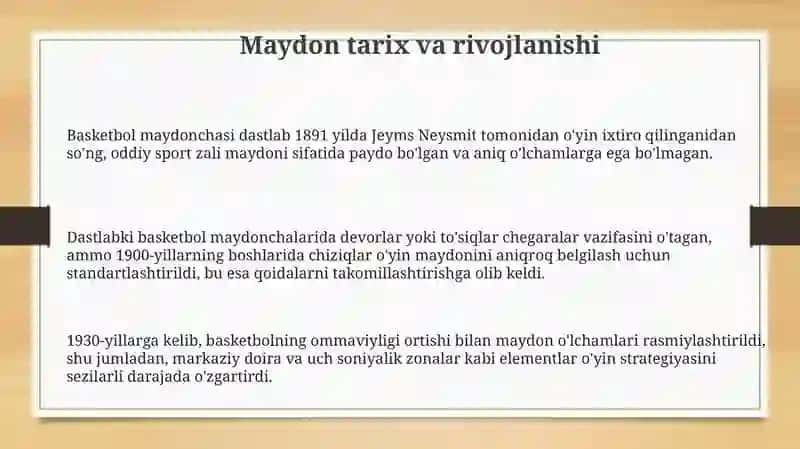 Basketbol o'yin maydon o'lchamlari 3