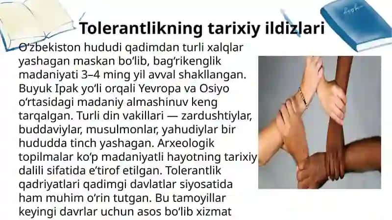 O'zbekistonda tolerantlik va millatlararo totuvlikni ta'minlashning tarixiy ildizlari va demokratik prinsiplari 3