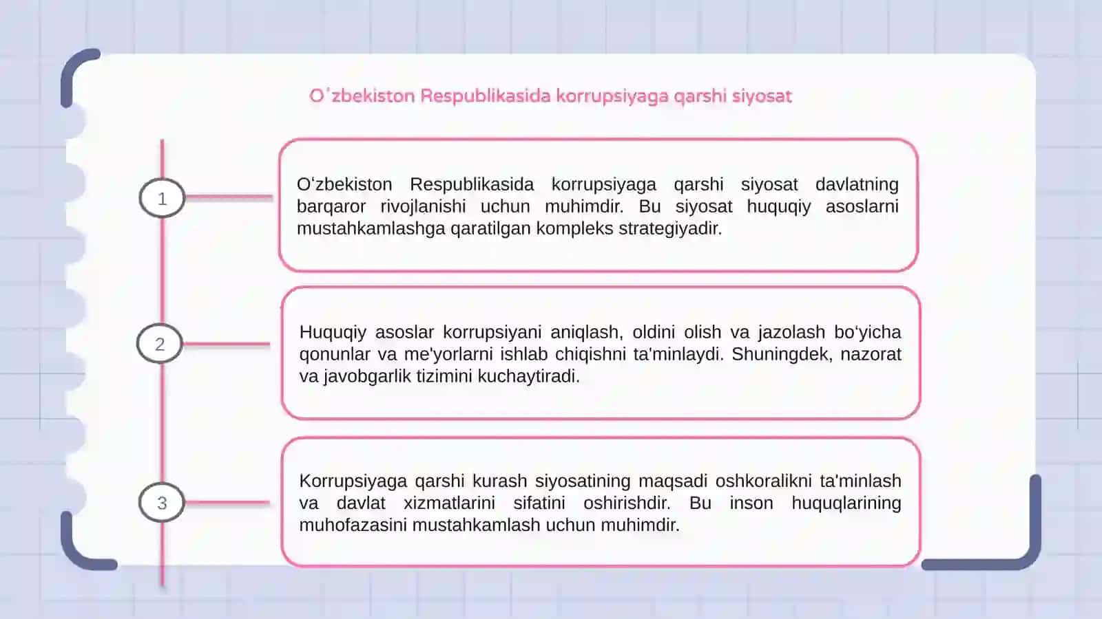 Oʻzbekiston Respublikasida korrupsiyaga qarshi kurash siyosatining mazmuni va huquqiy asoslari 3