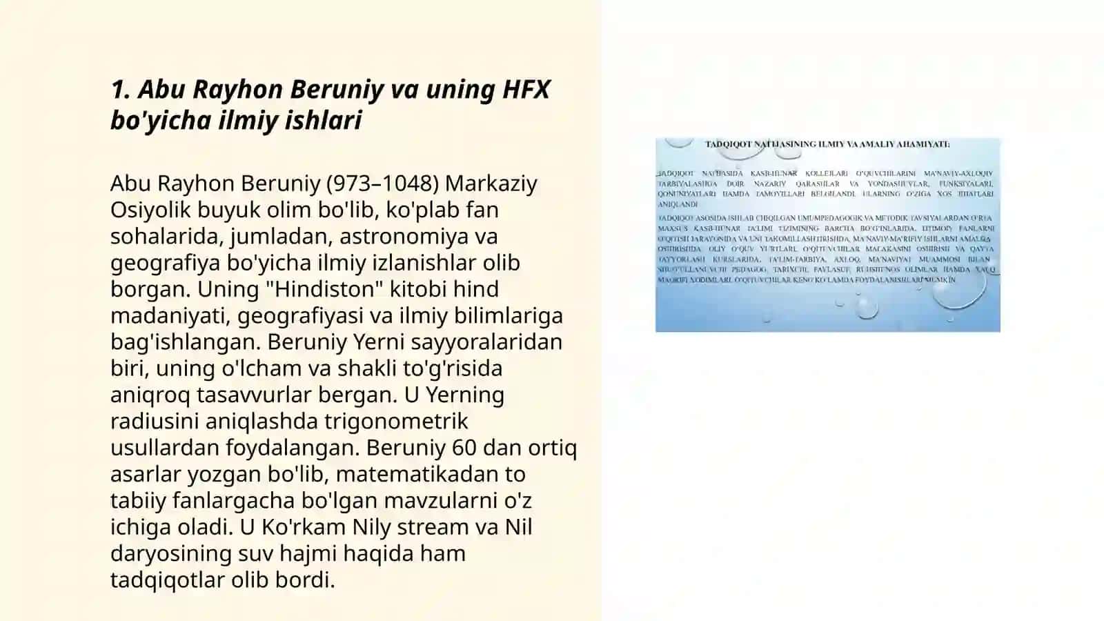 HFX muammolarini o'rganishga katta hissa qo'shgan jahon va vatanimiz olimlari.Ularning asosiy ilmiy-amaliy ishlari 3