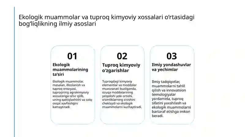 Ekologik muammolar va tuproqlarning agrokimyoviy xossalari orasidagi bog’liqlik 3