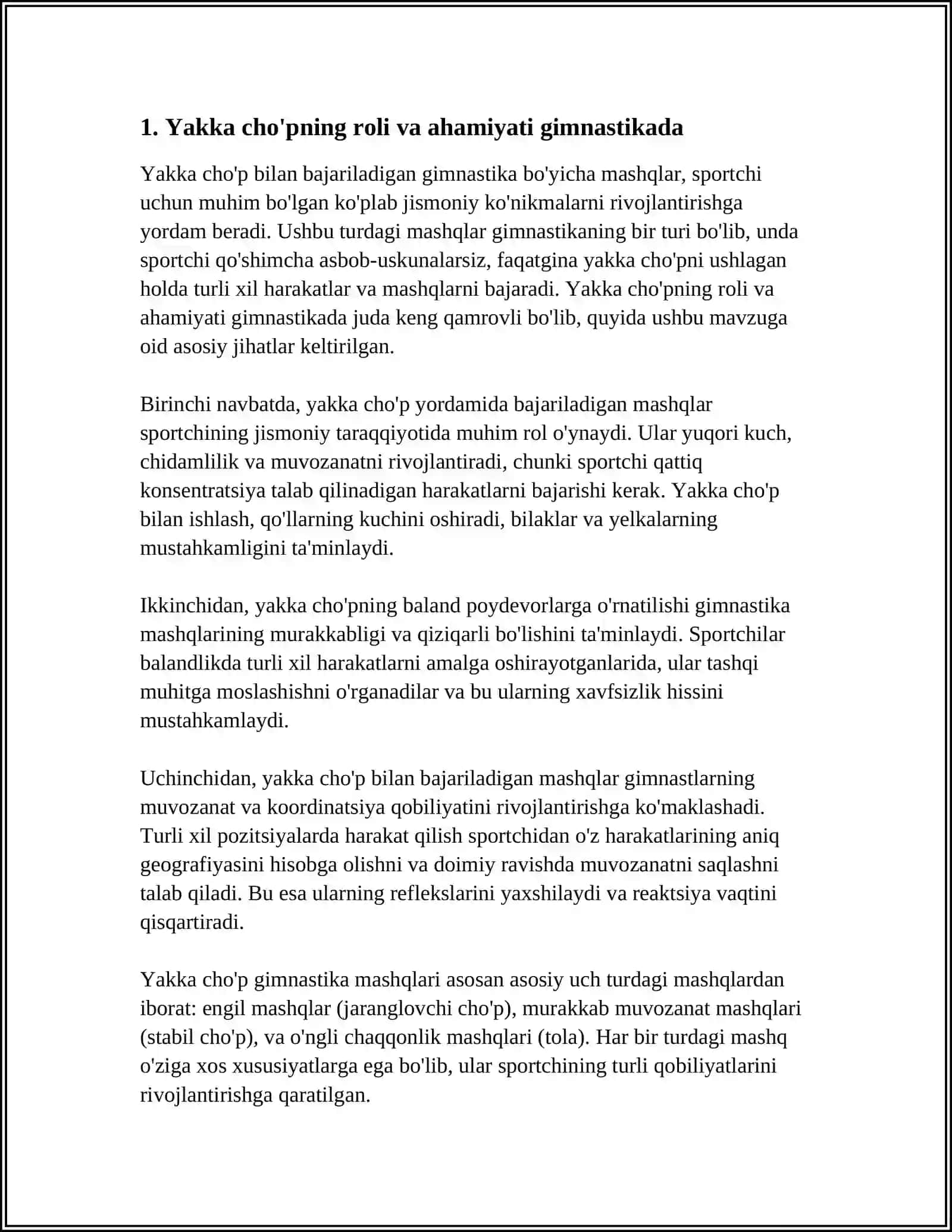GIMNASTIKA:YAKKA CHO'PDA MASHQLAR BAJARISH 3