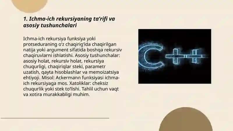 Ichma ich joylashgan rekursiv jarayonlarni tashkil etish 3