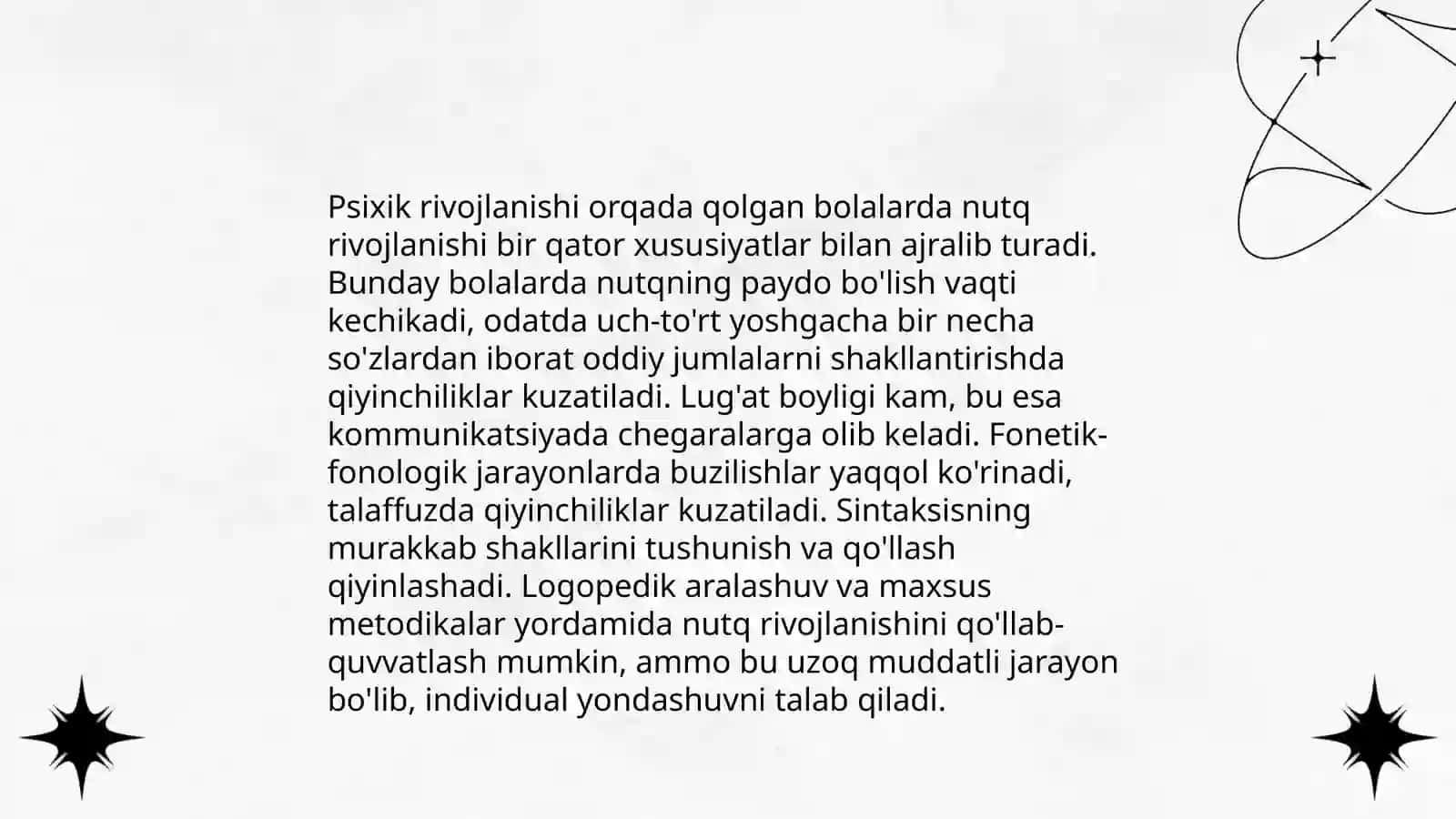 Psixik rivojlanishi orqada qolgan bolalar nutqiy rivojlanishining xususiyatlari va logopedik korreksiyaning asosiy yo’nalishlari 3