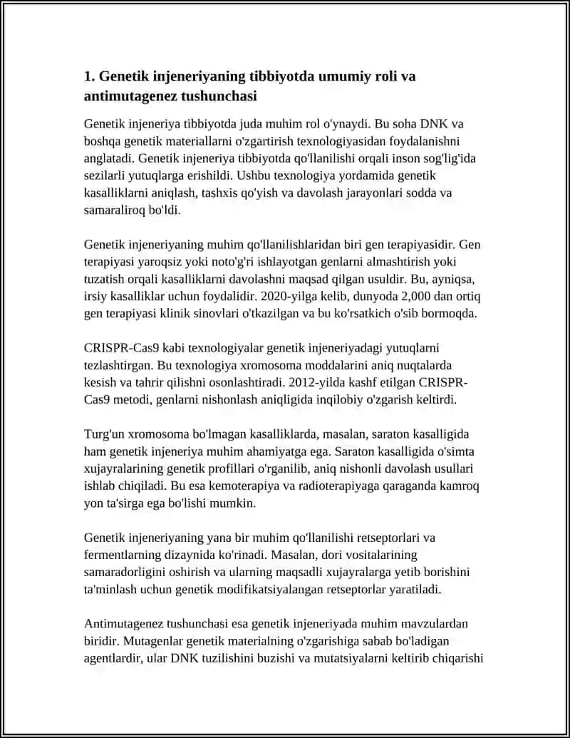 GENETIK INJENERIYANING TIBBIYOTDAGI ROLI. ANTIMUTAGENEZ 3