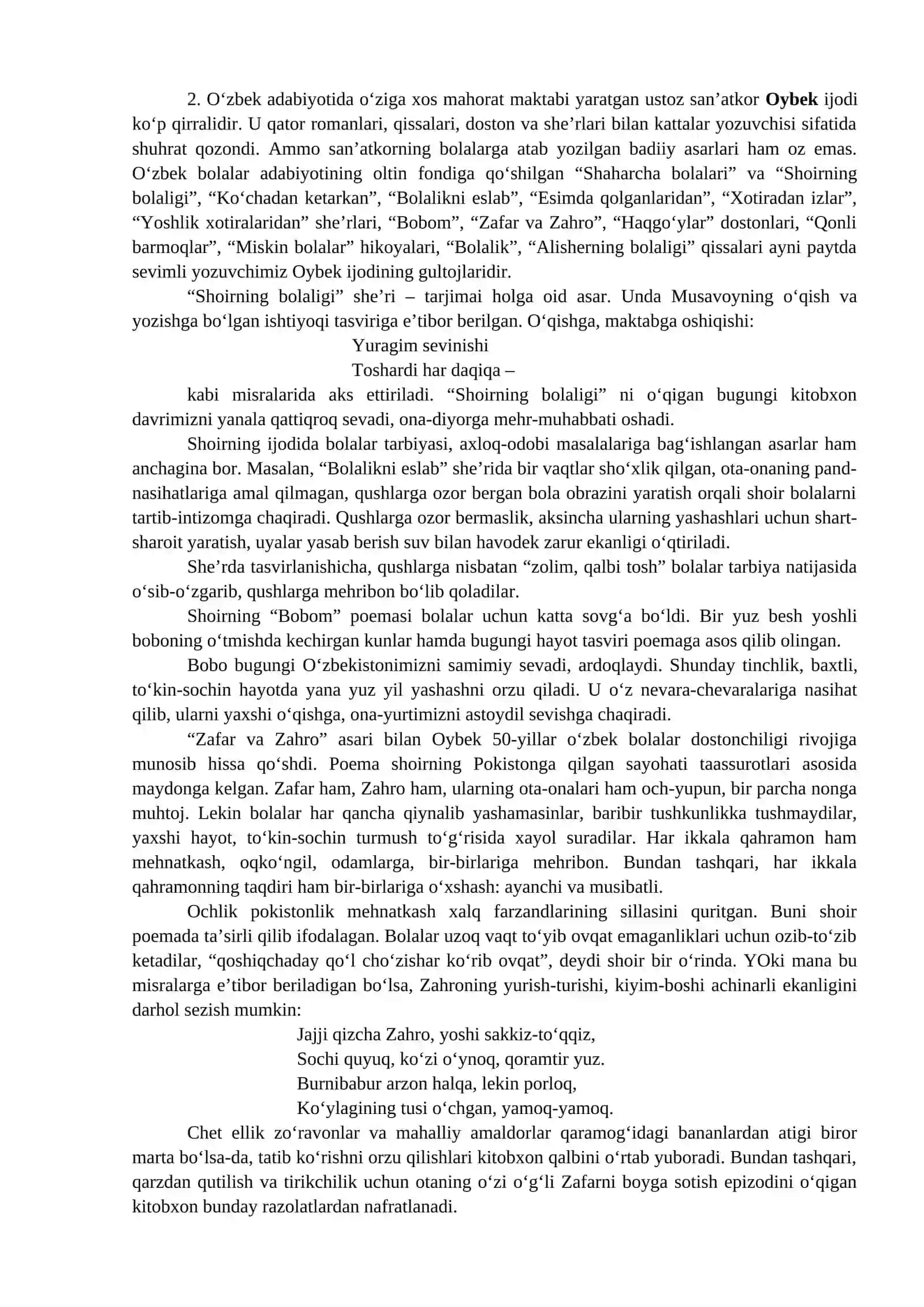 Abdulla Avloniy ijodi va bolalar kitobxonligi. M.T.Oybek va Hamid Olimjon, G‘.G‘ulom, Sulton Jo‘ra, Sh. Sa’dulla ijodi 3