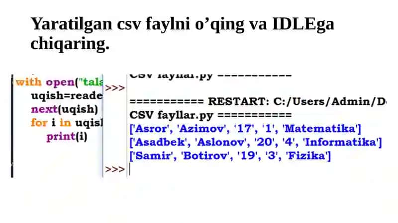 Pythonda CSV fayllari vaular ustida ishlash 3
