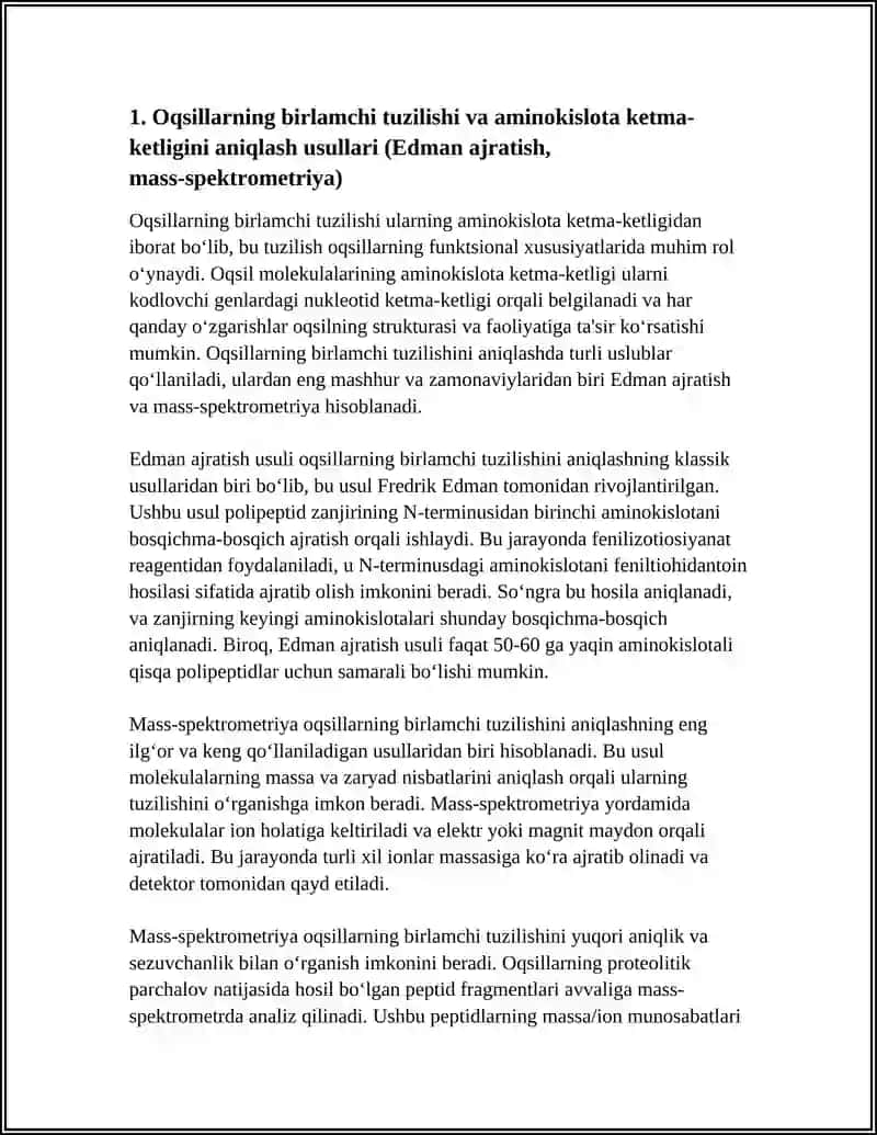 Oqsillarning tuzilish darajalari va ularni aniqlash usullari 3