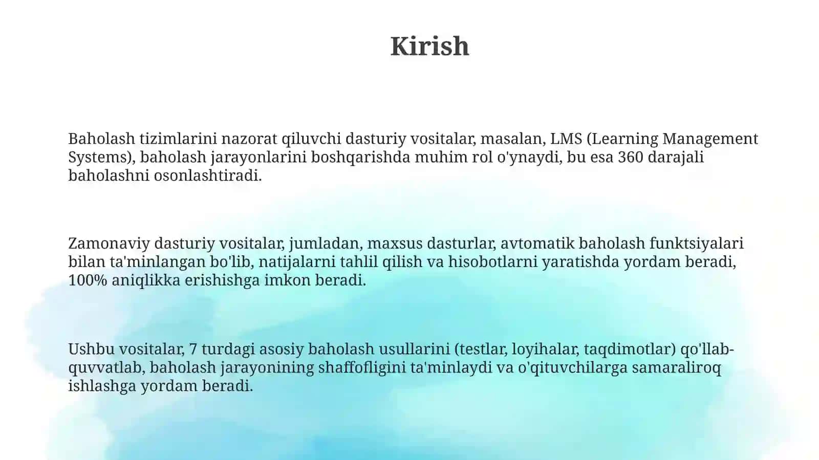 Baholash tizimlarini nazorat qiluvchi dasturiy vositalar 3