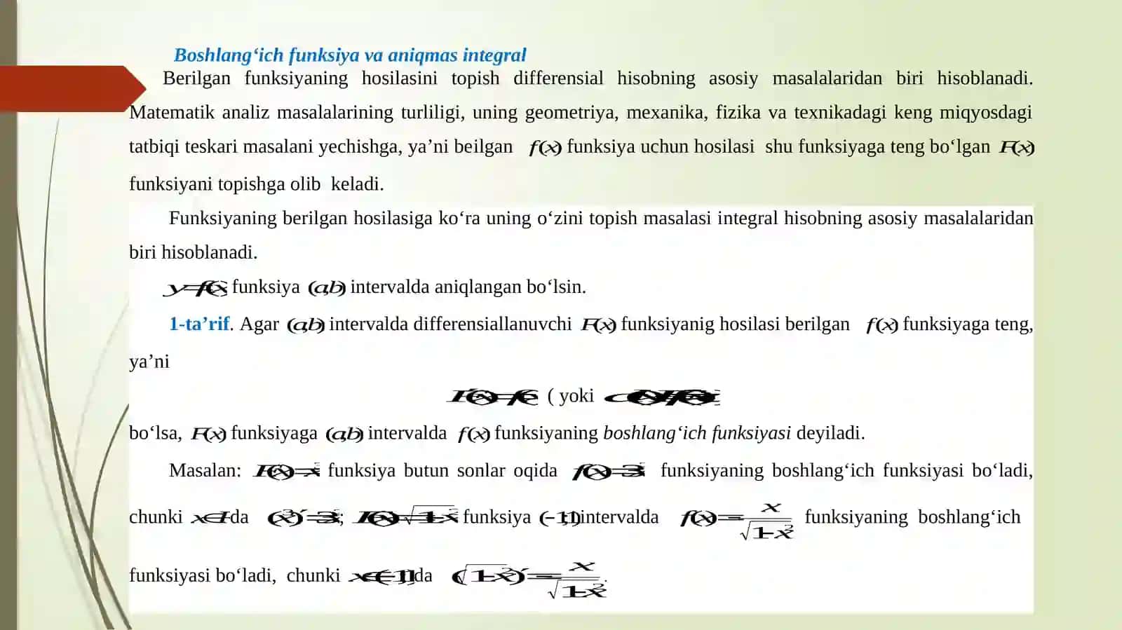 Boshlang‘ich funksiya va aniqmas integral 3