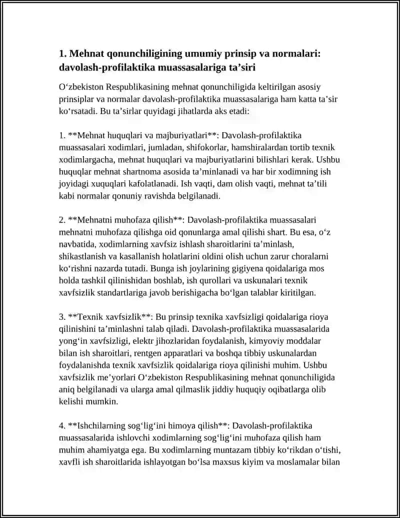 Oʻzbekiston Respublikasi Mexnat Qonunchiligini va Davolash Profilaktika Muassasalarida Texnika Xavfsizligi Boʻyicha Davlat Qonunlarini Oʻrganish 3