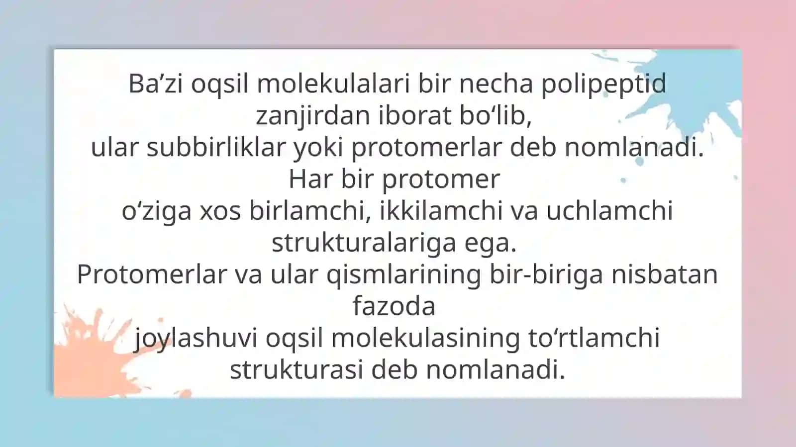 Oqsillarning to'rtlamchi tuzilishining funksional qiymati. Glikoproteinlar. Fosfoproteinlar. 3