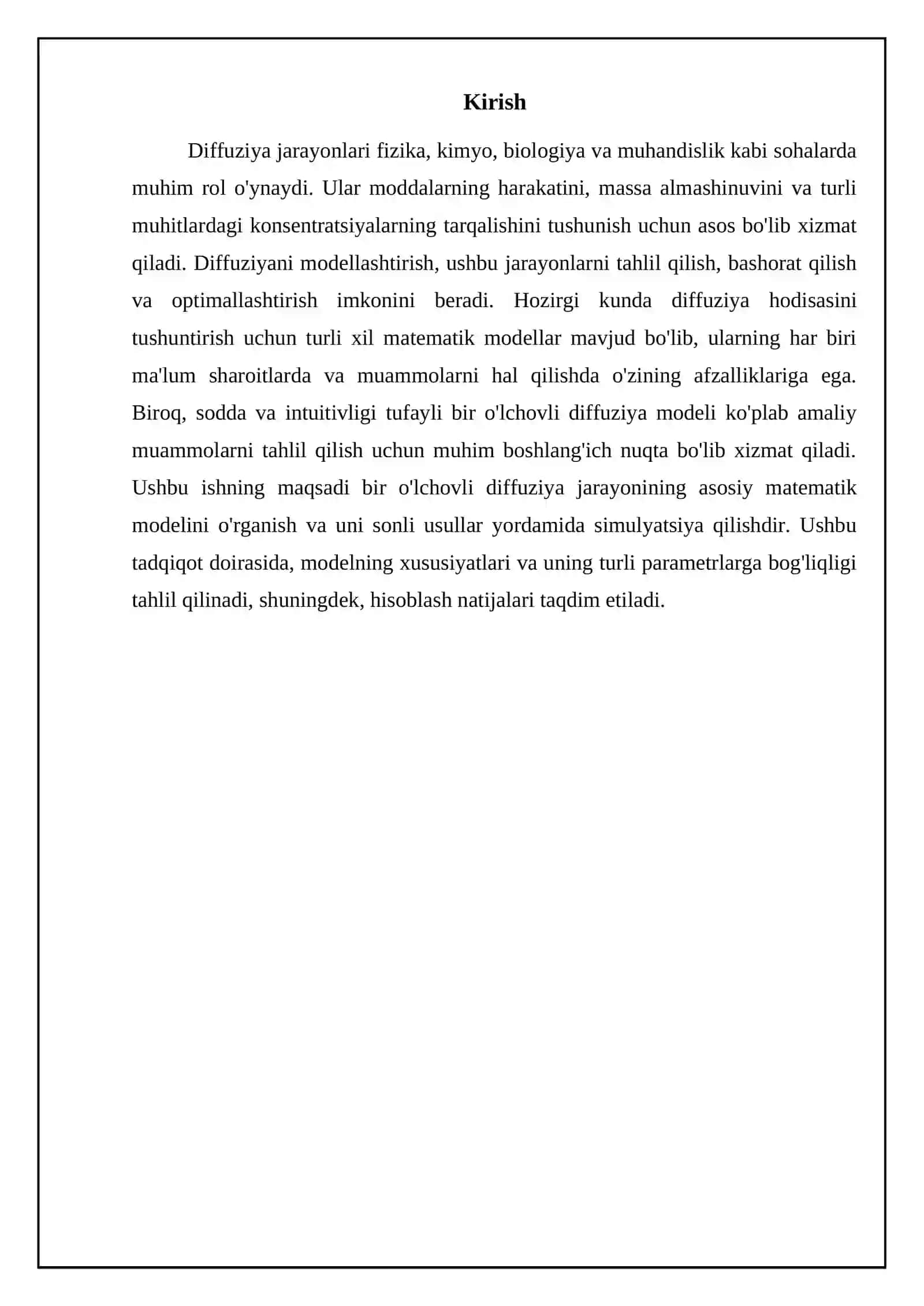 Bir oʻlchovli holda diffuziya jarayonini modellashtrish 3