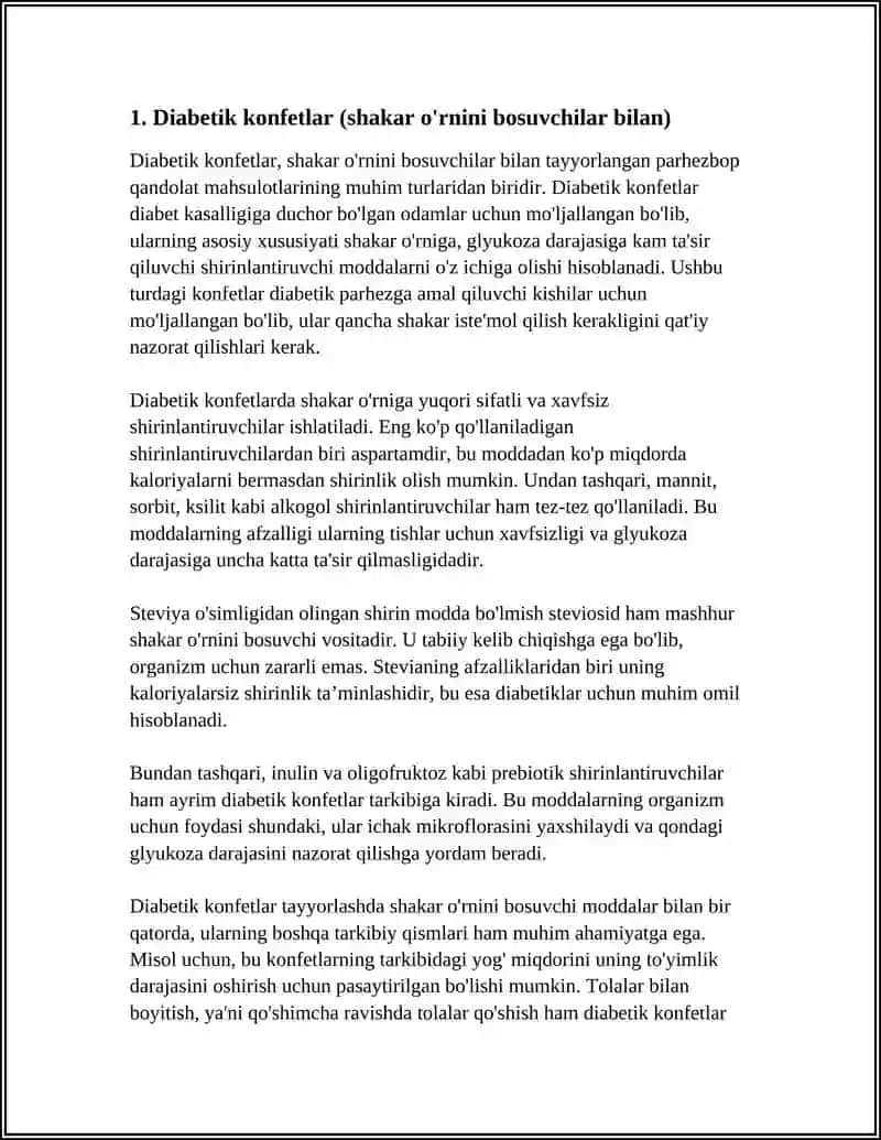 Diabetik konfetlar (shakar o'rnini bosuvchilar bilan) 3