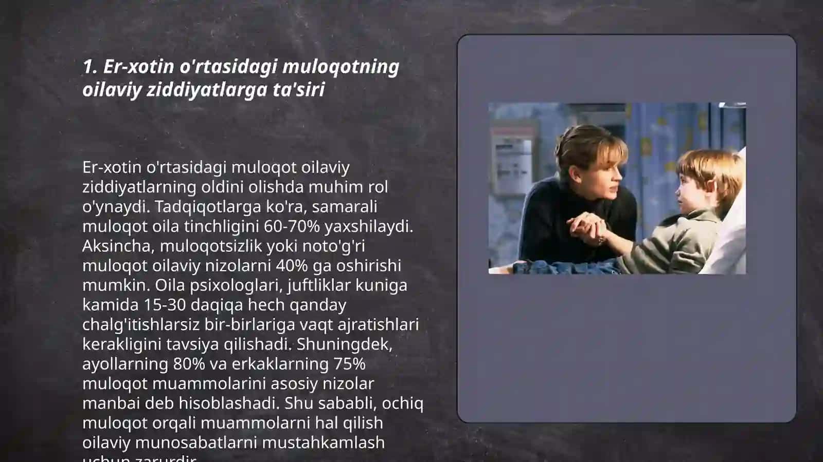 Oilaviy ziddiyatlarning er xotin va farzandlar taqdiriga tasiri 3